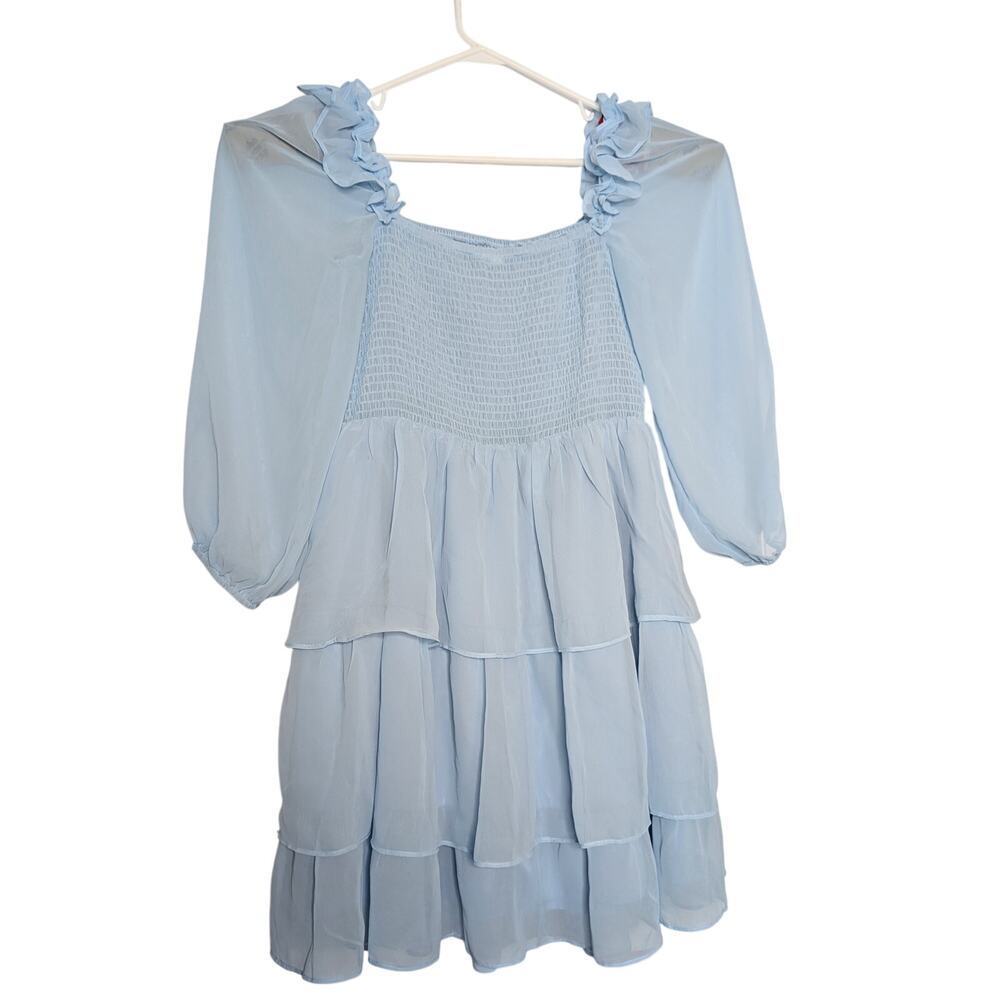 BYINNS squareneck sheer long sleeve ruffle tiered princess dress XL